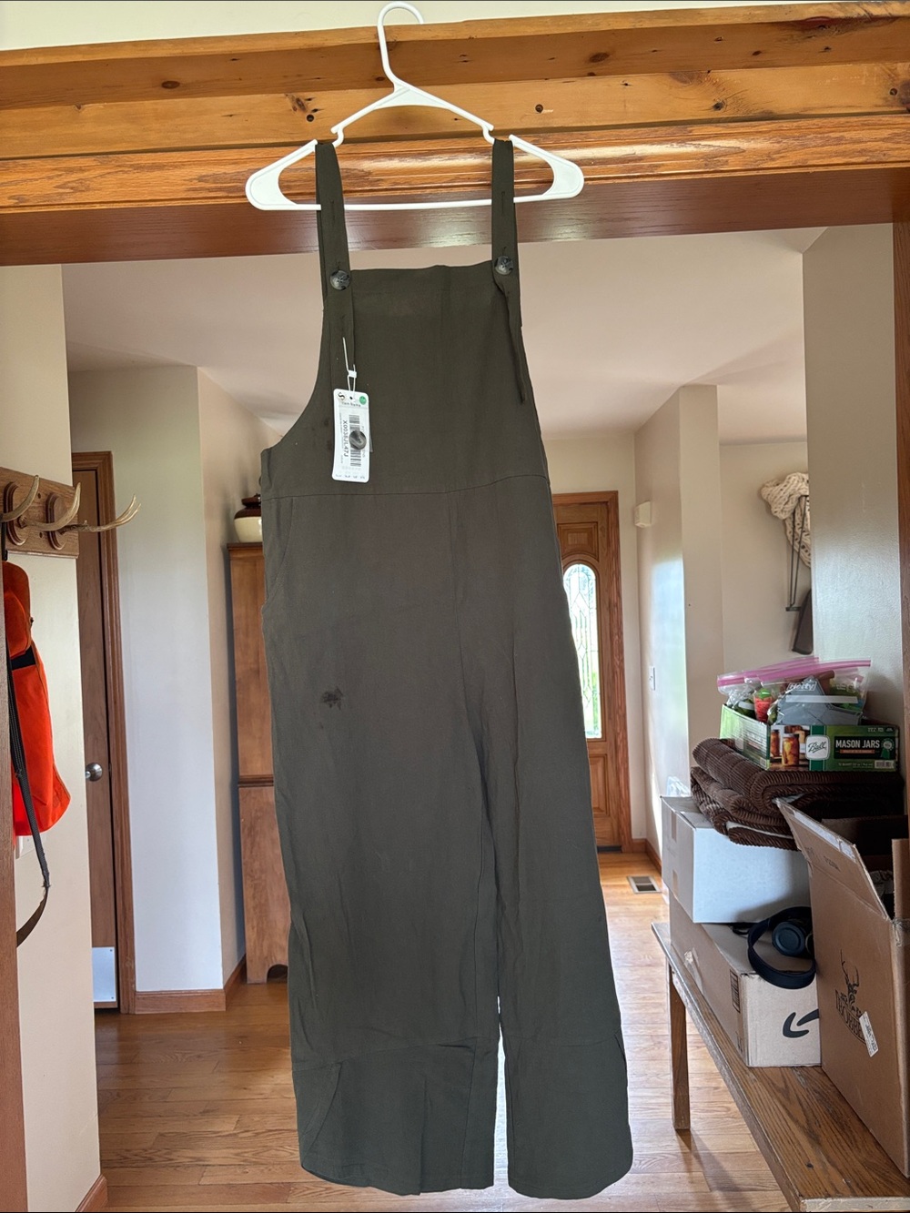 Women's Olive Green Linen-Blend Overall Jumpsuit
